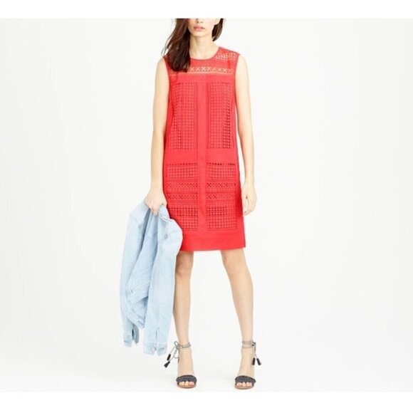 J Crew Sz S Red Crochet Lace Shift Mini Dress Sundress Sleeveless - Picture 13 of 16